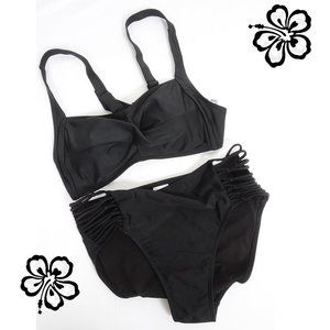 Two Piece Knotted High Waist Bikini Swimsuit Black